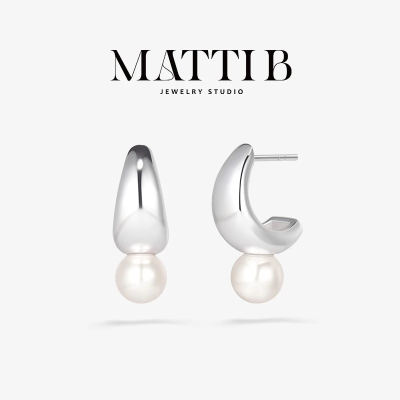 铜合金仿珍珠耳饰 极简小众设计感白色气质轻奢百搭款耳钉女1894