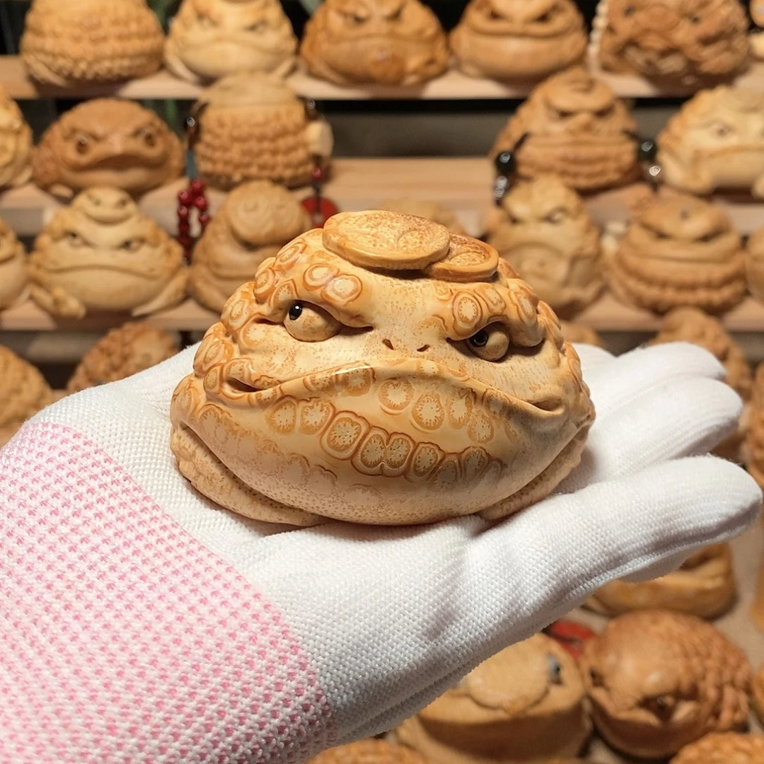 竹牛*哞竹根雕金蟾手把件