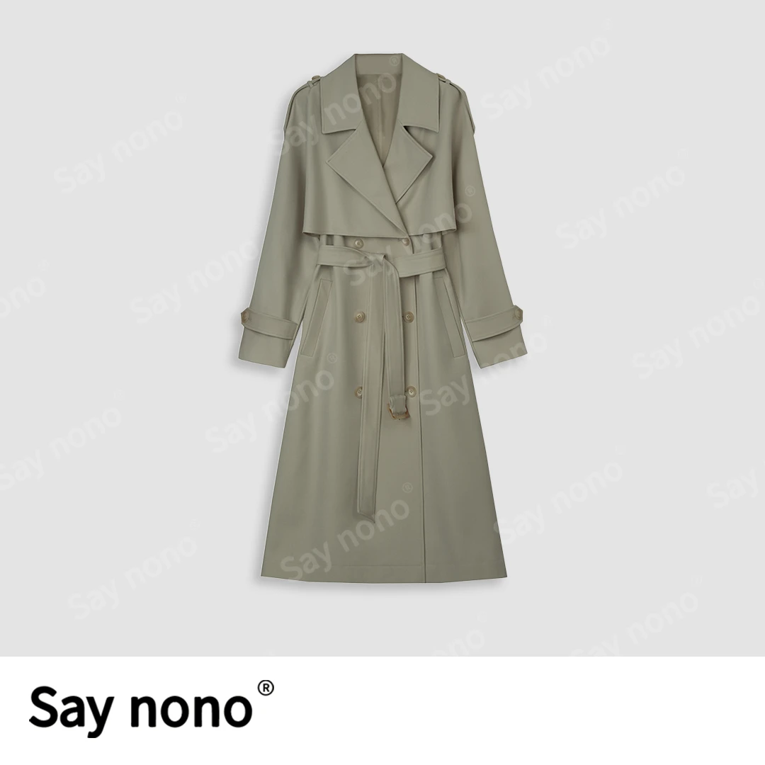 懒猫nono│Saynono 宽松廓形双排扣中长款风衣外套 /BLF6857