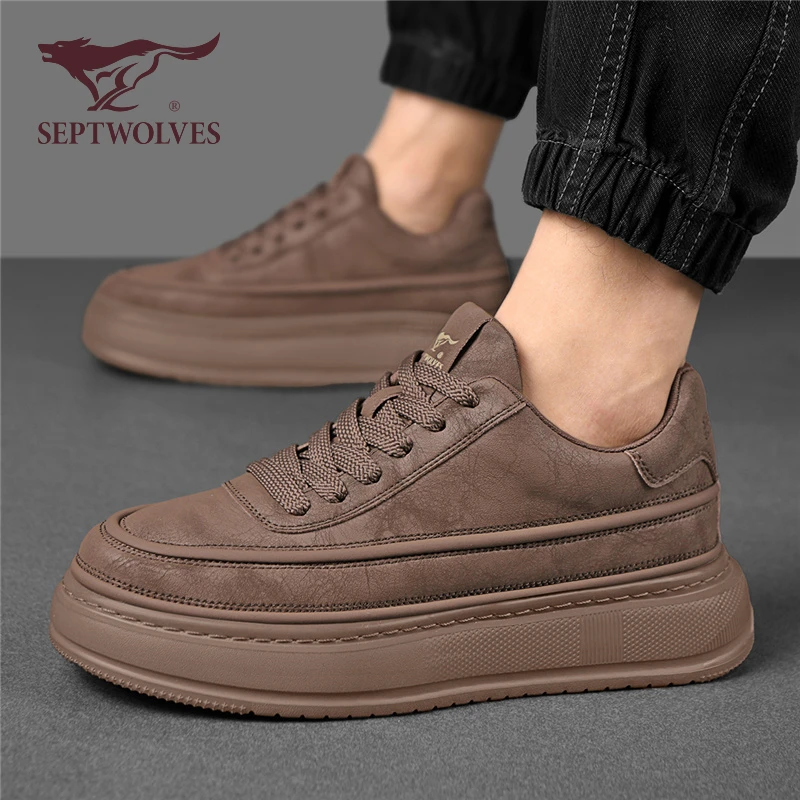 七匹狼男鞋秋季复古男士时尚简约厚底工装鞋高质感增高休闲板鞋男