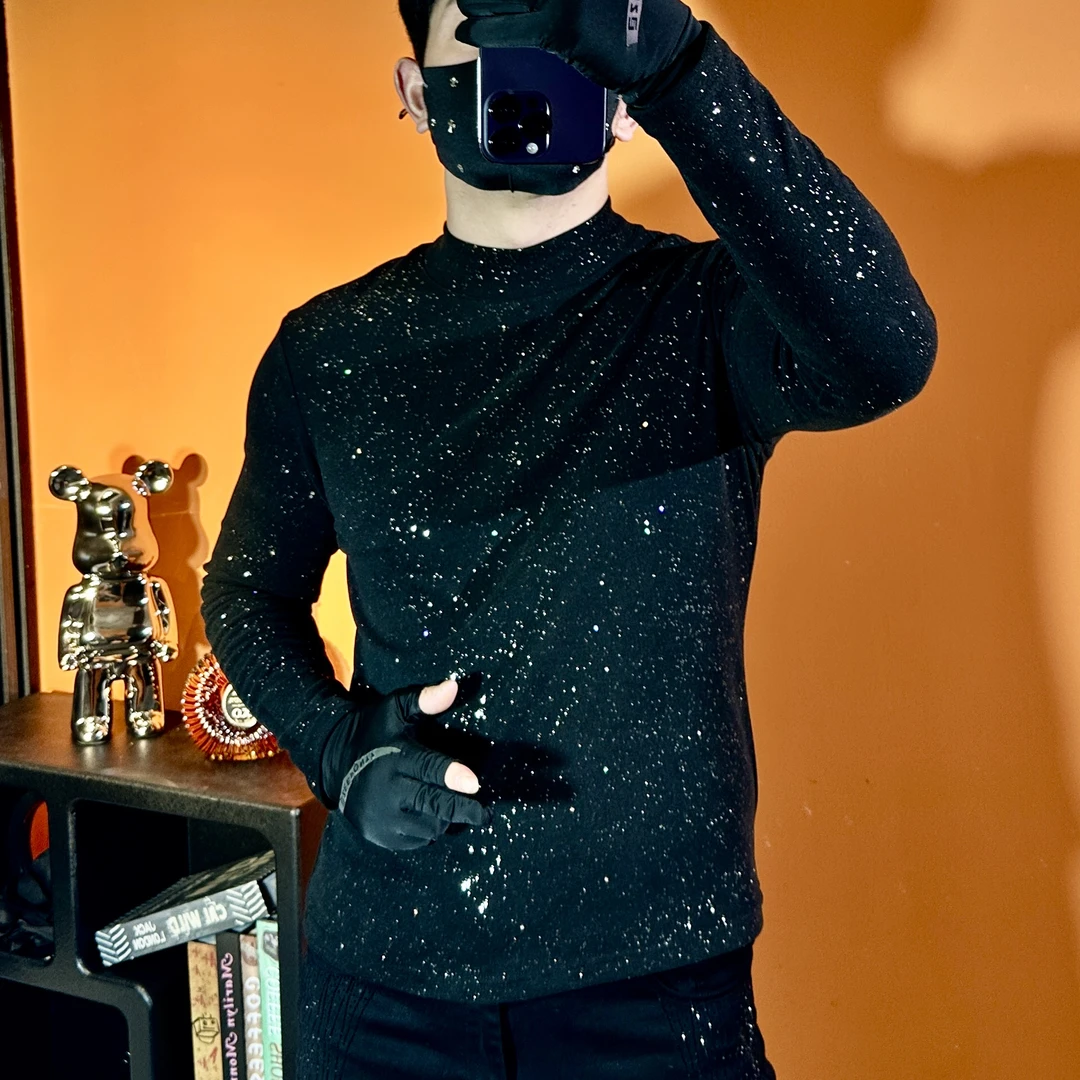 2025男士长袖网红修身百搭潮流时尚轻奢半高领秋季9909