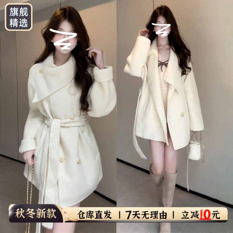 高级感赫本风小个子短款仿羊绒毛呢斗篷大衣女2025秋冬季呢子外套