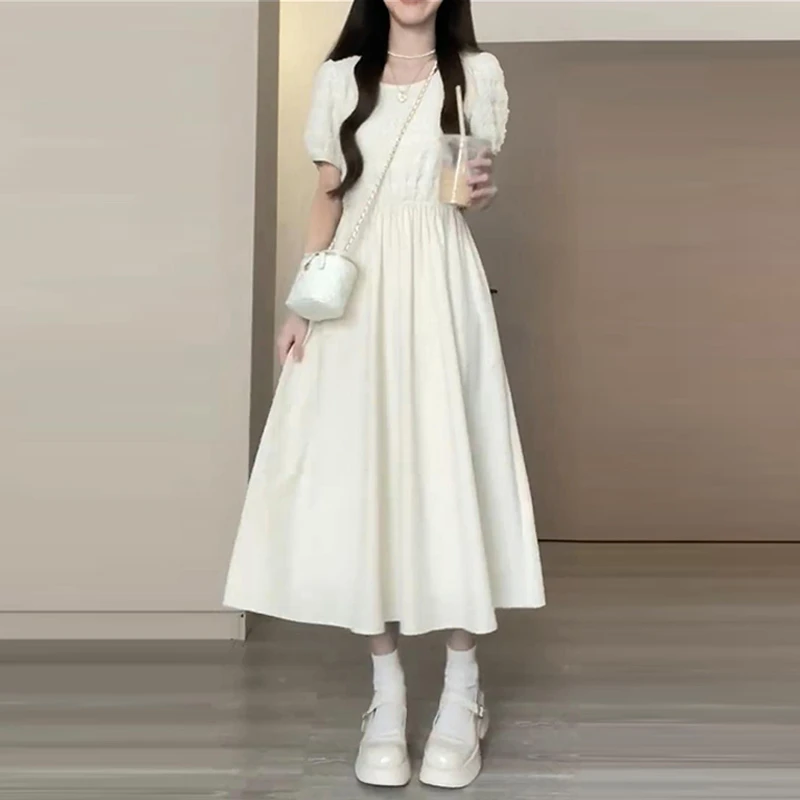 茶歇法式连衣裙女大童2025夏季新款初中学生少女孩甜美气质长裙子