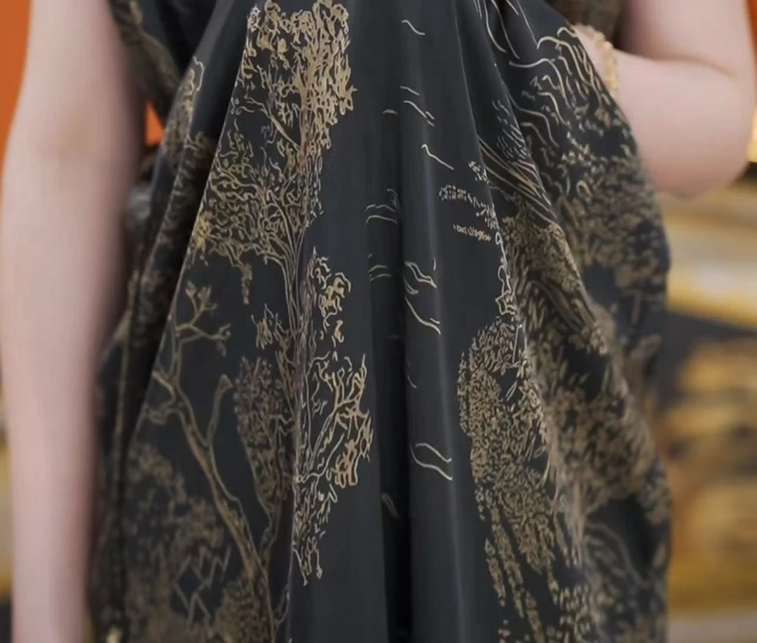 【送腰带】杭州原版正品2025夏季新款减龄显瘦黑色銮金连衣裙女2