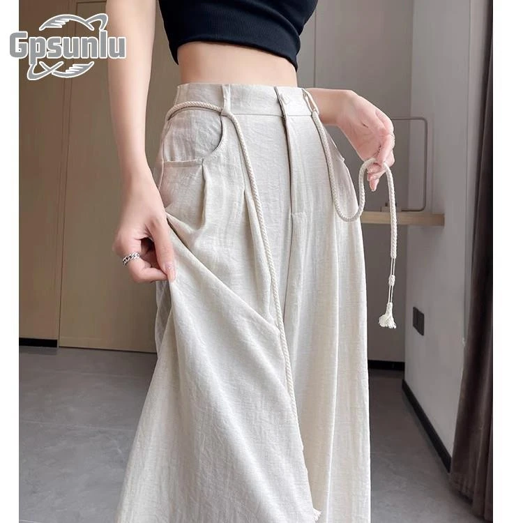 gpsunlu阔腿裤女夏季薄款高腰垂感慵懒禅意裤子直筒宽松时尚长裤