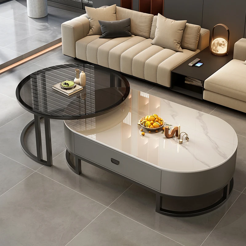 岩板茶几客厅家用轻奢现代茶桌2025新款椭圆形网红小户型爆款茶几