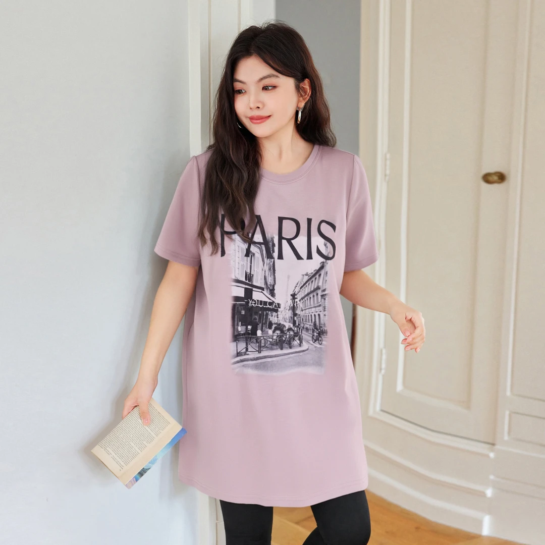 【凉感原创印花宽松遮肉中长款T恤】MsShe大码女装夏上衣A2506045