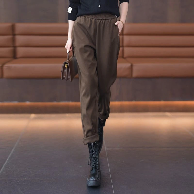 2025秋冬季新款长裤毛呢休闲裤宽松阔腿裤抗皱萝卜裤垂感哈伦裤子