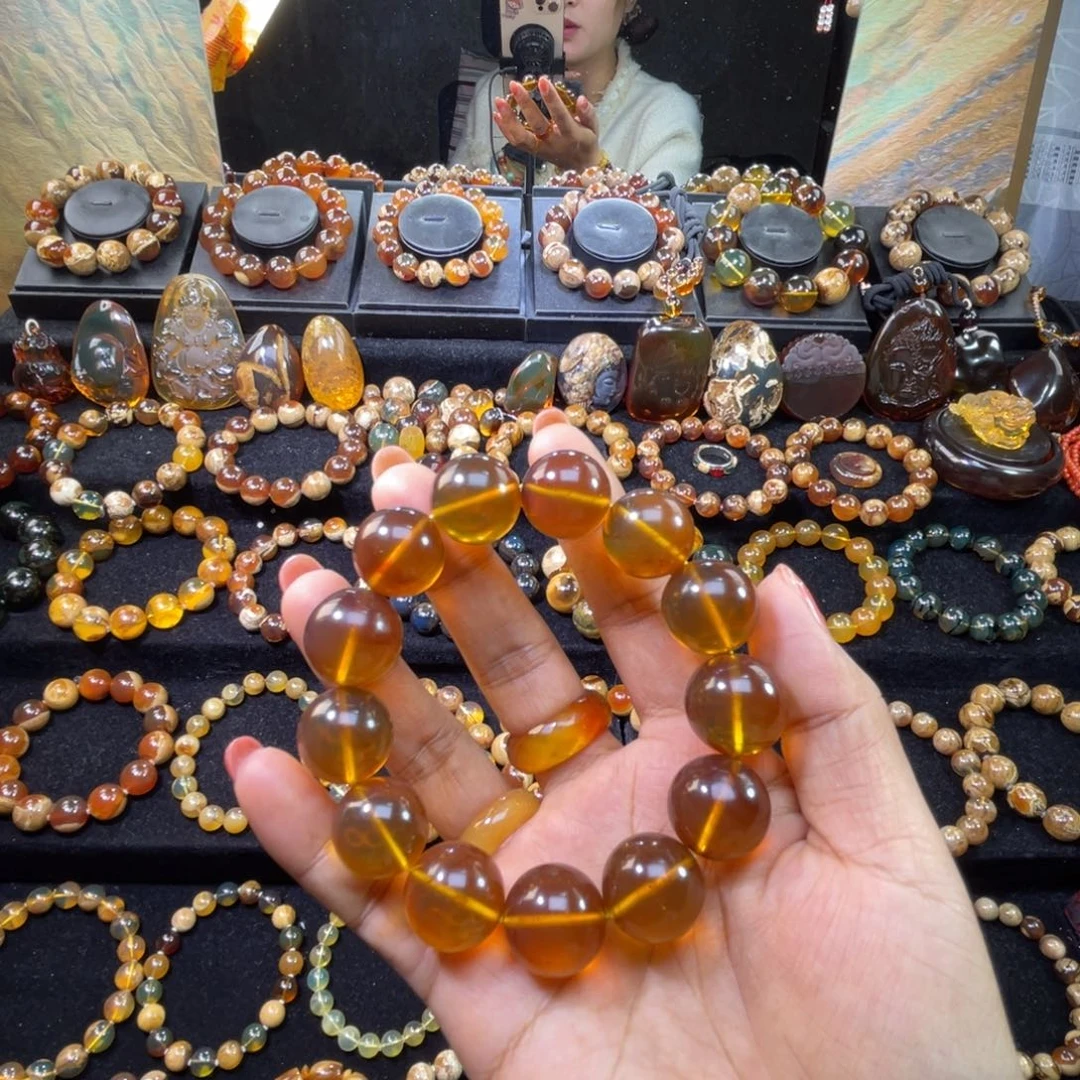 琥珀未镶嵌手串金棕17