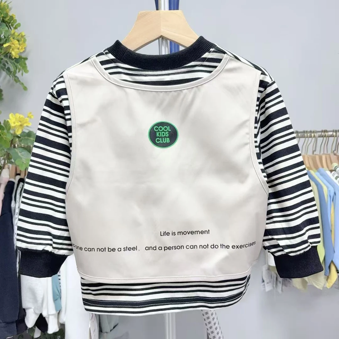 小熊妮 春装男童条纹卫衣宝宝春秋款上衣小男孩休闲打底衫潮22