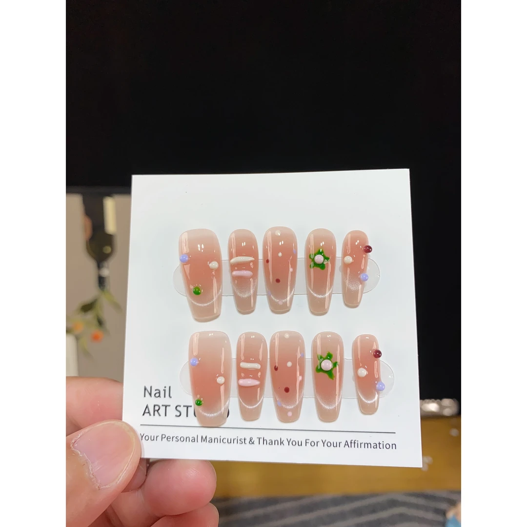 【漫步海边】纯手工穿戴甲猫眼气质显白轻奢温柔百搭款可拆卸美甲贴