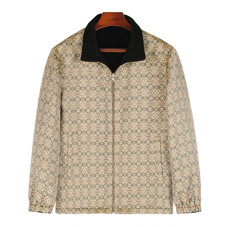 88812 男士双层双面立领外套 桑蚕丝织金宋锦新中式羊毛呢外套