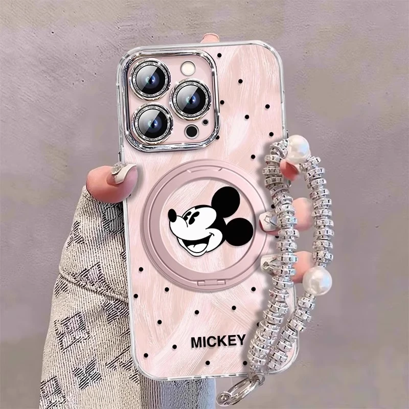 羽纱波点米奇适用苹果16promax手机壳带磁吸支架iPhone15pro卡通p