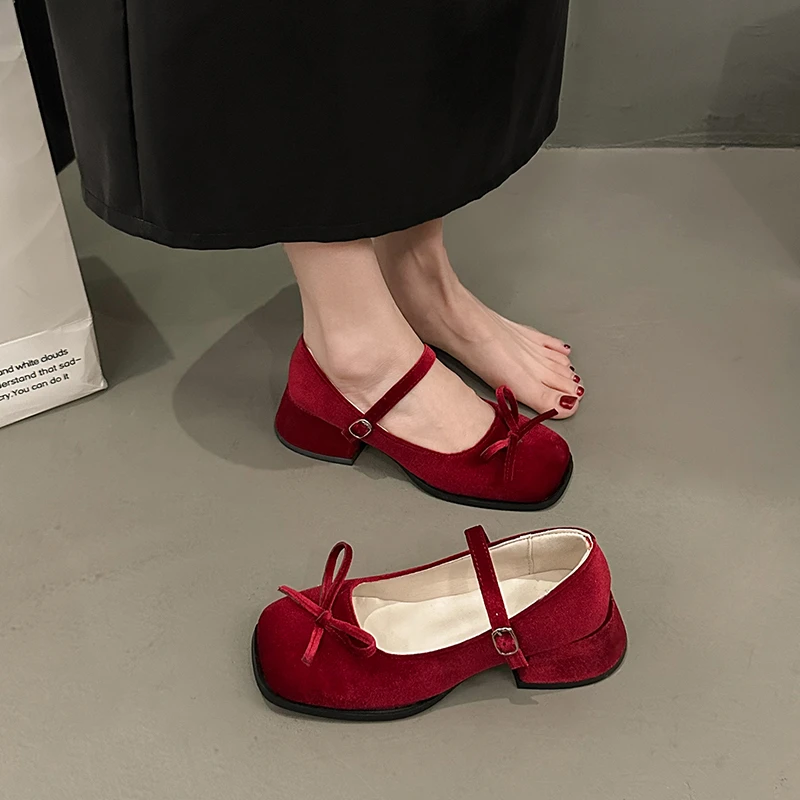 法式复古粗跟玛丽珍鞋女2025春季新款蝴蝶结百搭气质晚晚仙女单鞋