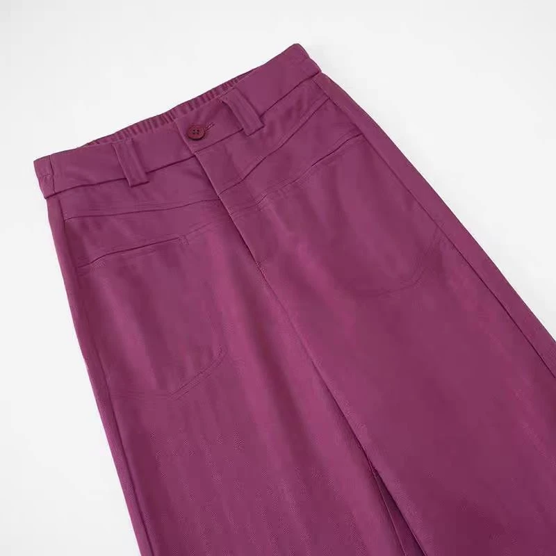 【专柜高货】天丝亚麻乌梅紫休闲松紧高腰显瘦直筒阔腿裤百搭裤子1