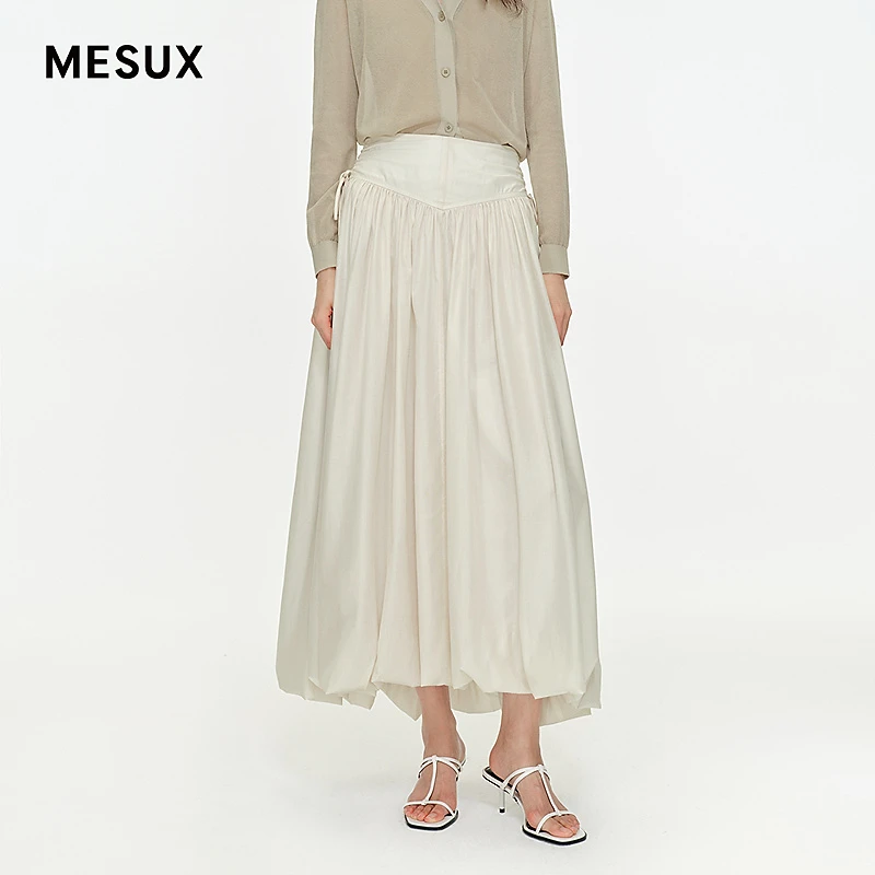 MESUX米岫25秋[天鹅湖系列]珠光感抽绳收褶A字伞裙半身裙MNFUS405