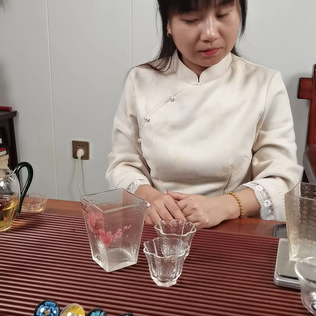 高硼硅玻璃手柄款暗香疏影锤纹方杯配两支小杯