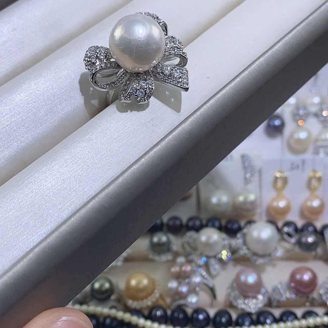 淡水珍珠戒指未镶嵌13.7mm有瑕疵