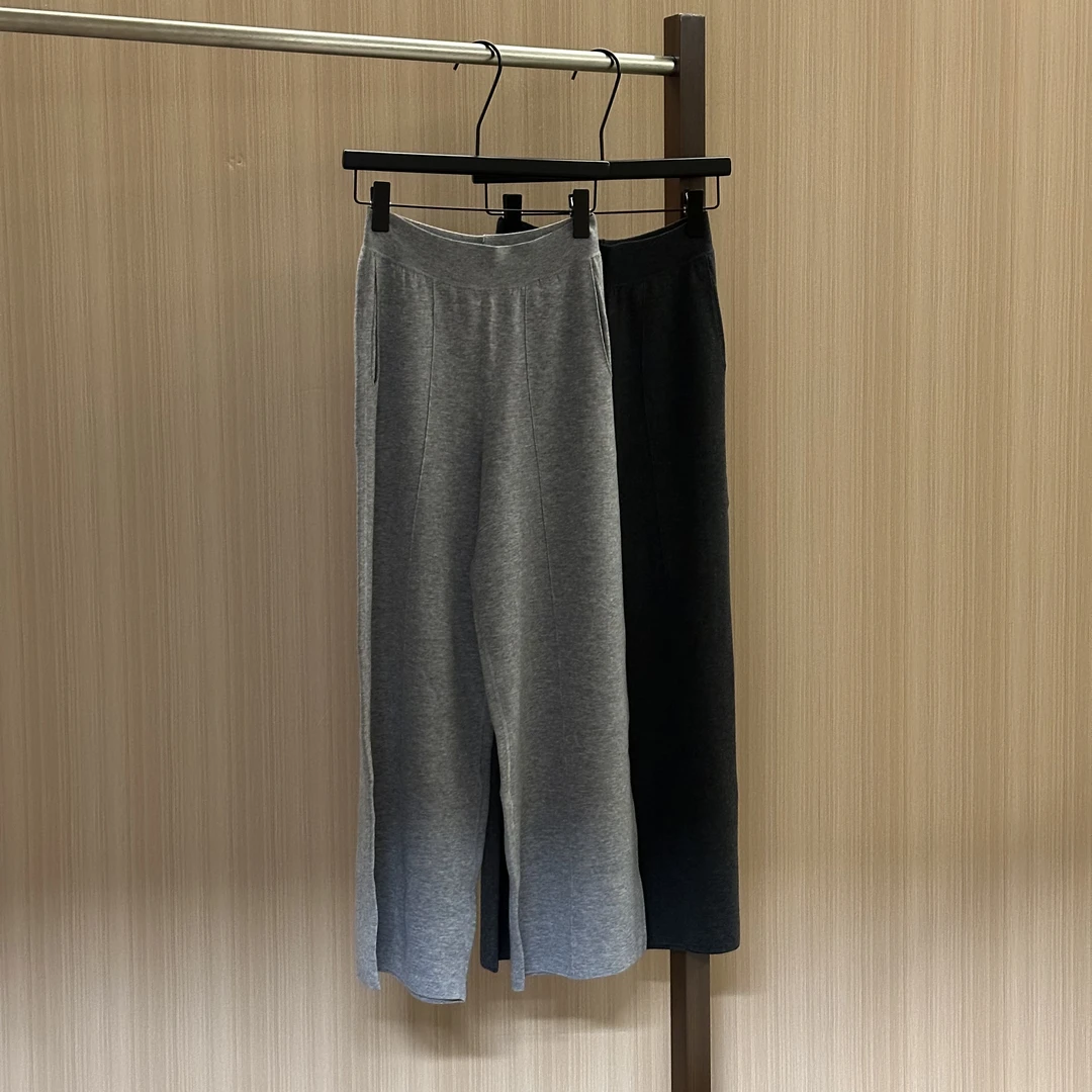 WMM羊毛休闲裤女士纯色秋冬新款高腰宽松百搭休闲