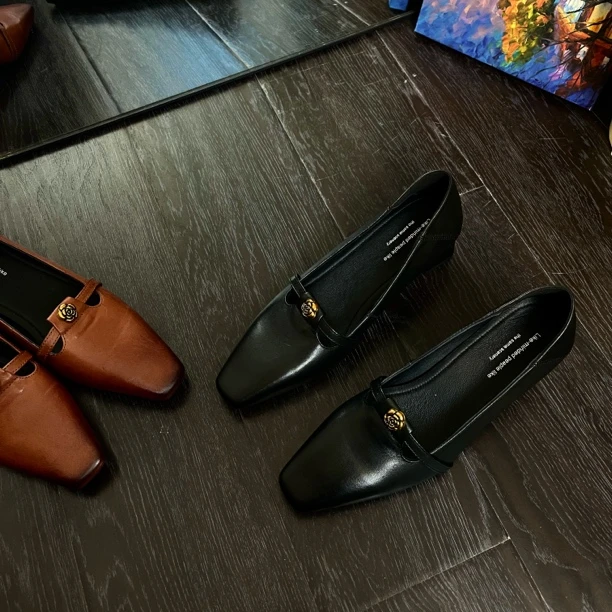 低跟浅口透气纯色薄款方头单鞋时尚豆豆鞋玛丽珍女鞋皮鞋