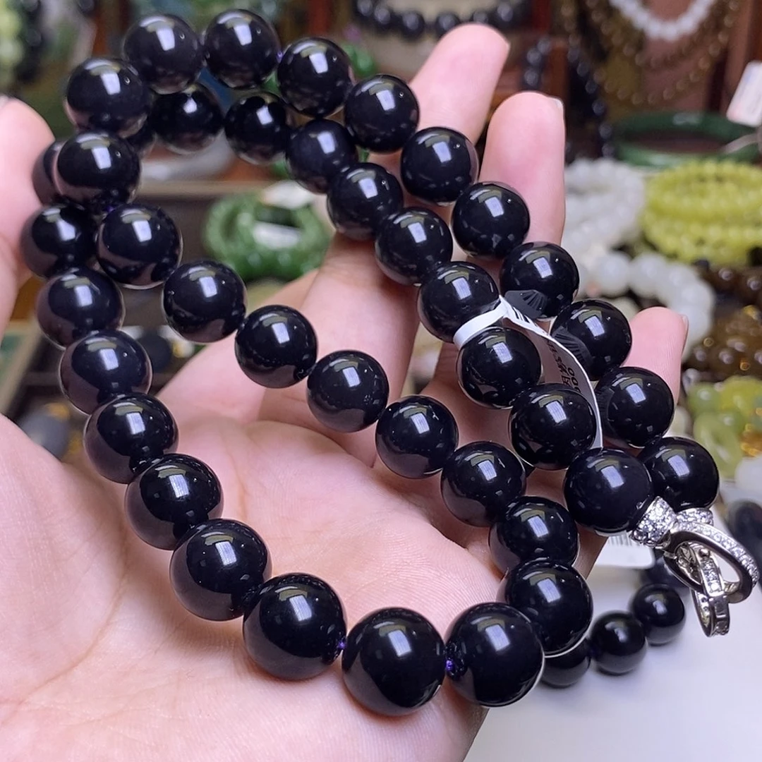 和田玉未镶嵌颈饰浓烟紫帝王紫老矿料项链12mm