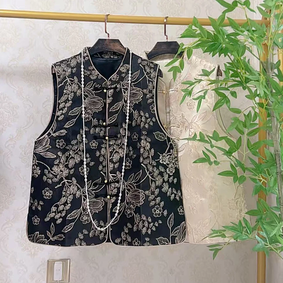 YY新中式国风小立领马甲胖妹妹时尚百搭复古提花绣200斤坎肩287-2