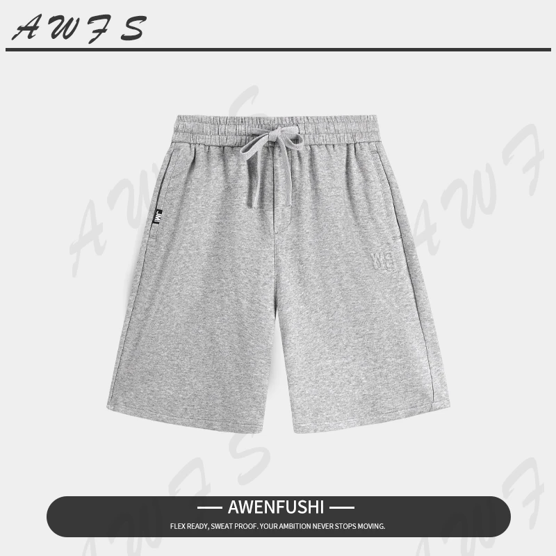 简约休闲运动夏季舒适百搭短裤纯色宽松针织刺绣五分裤Z-66-31