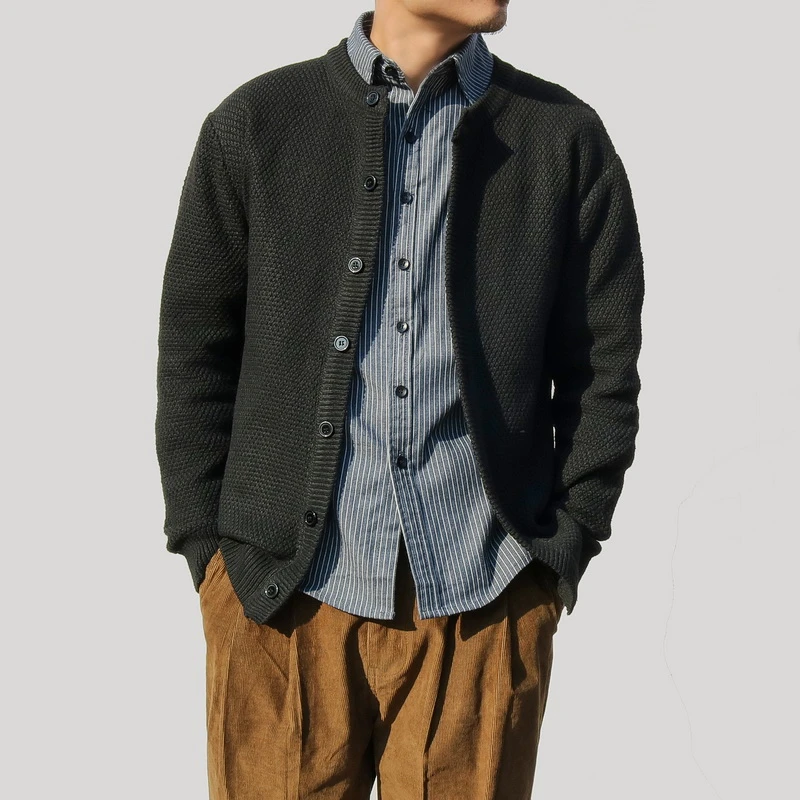 DeweLvum宽松时尚百搭针织开衫毛衣男潮简约粗针休闲外套卫衣男装