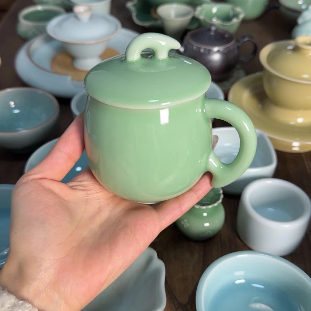 龙泉青瓷梅子青办公杯