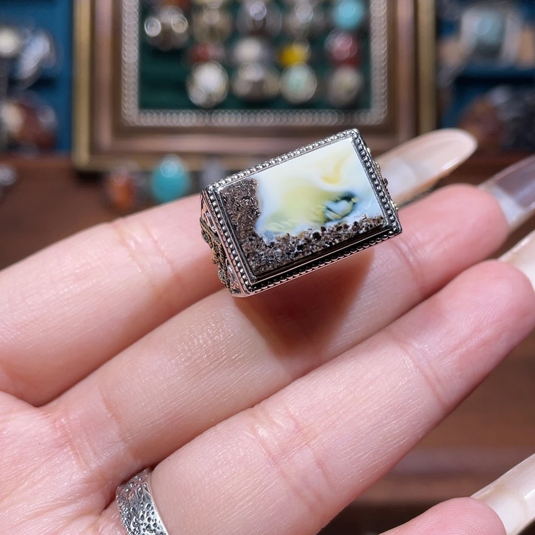 琥珀银S925镶嵌戒指戒指