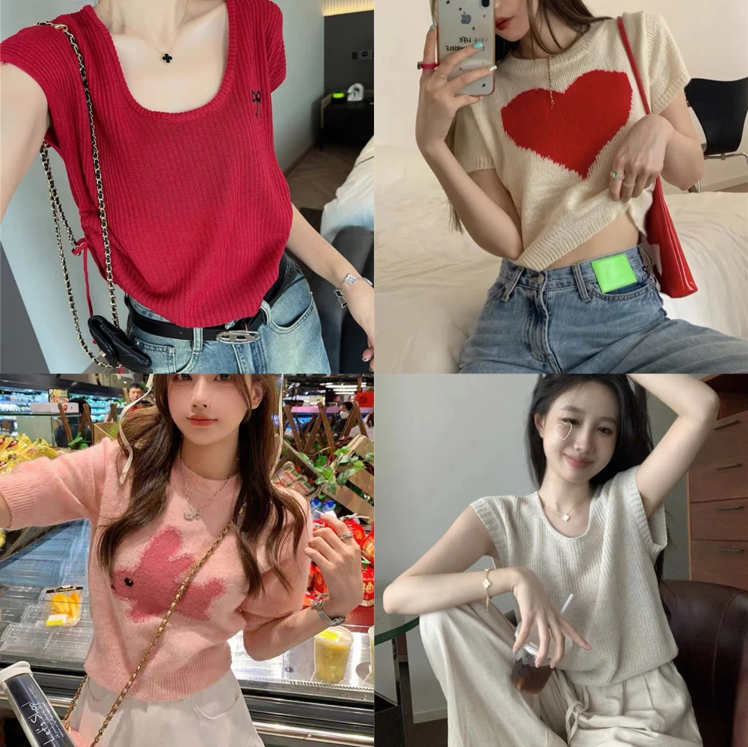 合集 高腰短款修身上衣潮小个子洋气针织衫夏季辣妹装显瘦