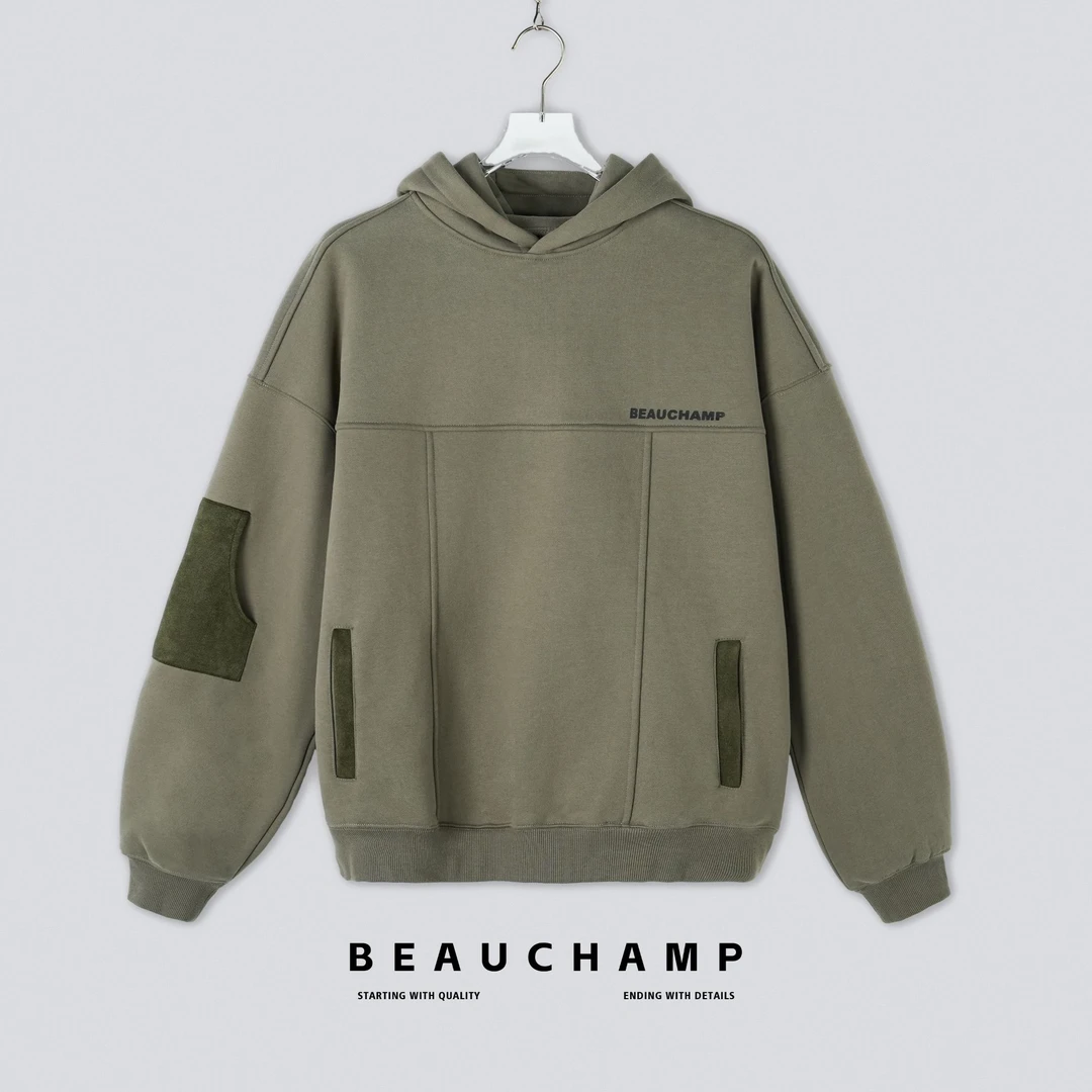 Beau champ品牌 美式新潮高街拼接多口袋秋冬休闲连帽卫衣 6043#