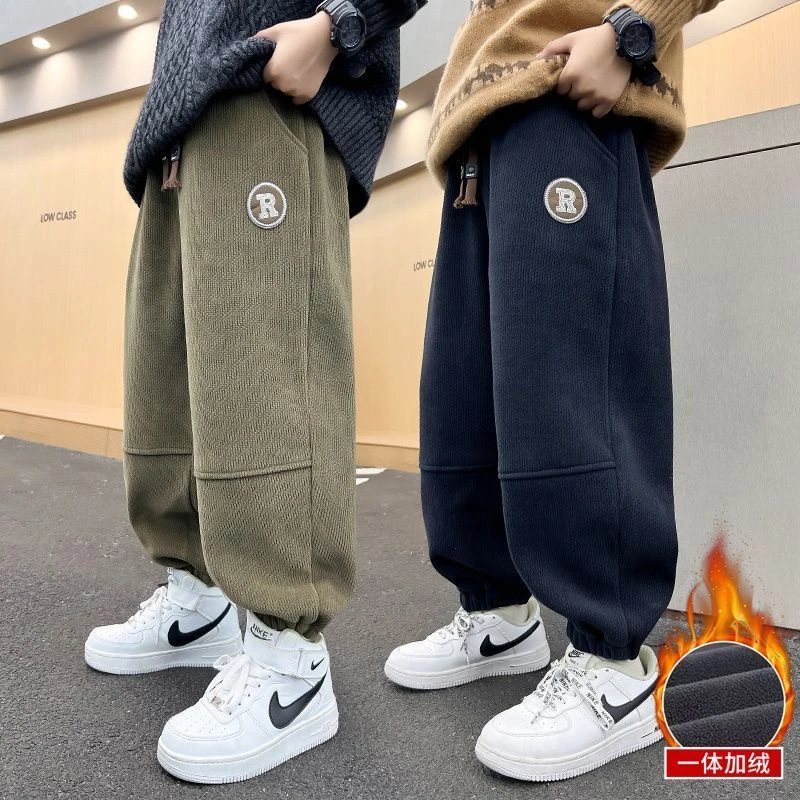 F01401男童冬季加绒加厚灯芯绒裤子2025年秋冬新款休闲中大儿童装