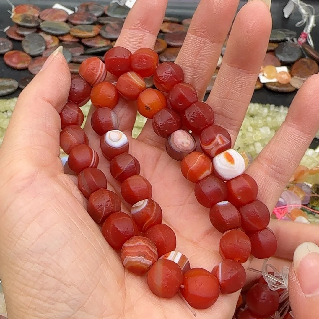 合金玛瑙/玉髓珠宝半成品缠丝橘皮玛瑙10mm南瓜一条