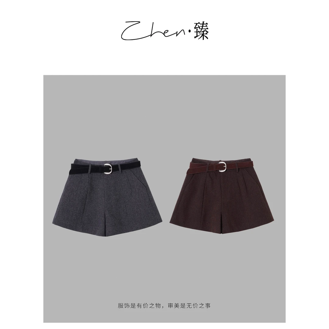 ZHEN.臻 INS通勤简约高腰百搭羊毛秋冬毛呢西装阔腿短裤DK8886Z
