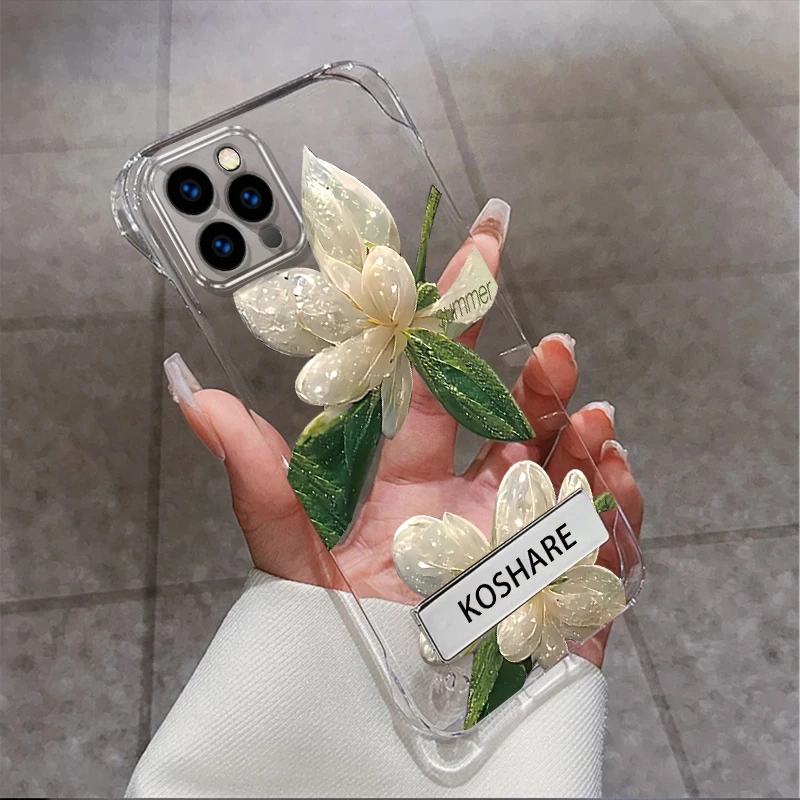 适用于苹果13pro系列水晶花无边框支架手机壳