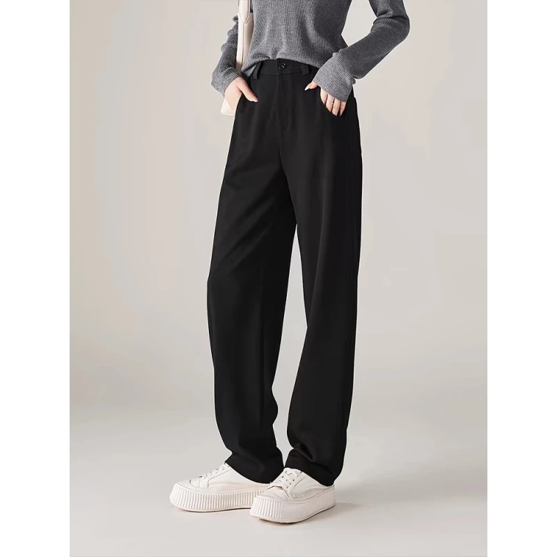 西装阔腿裤女春秋2024新款高腰宽松窄版休闲小个子直筒裤