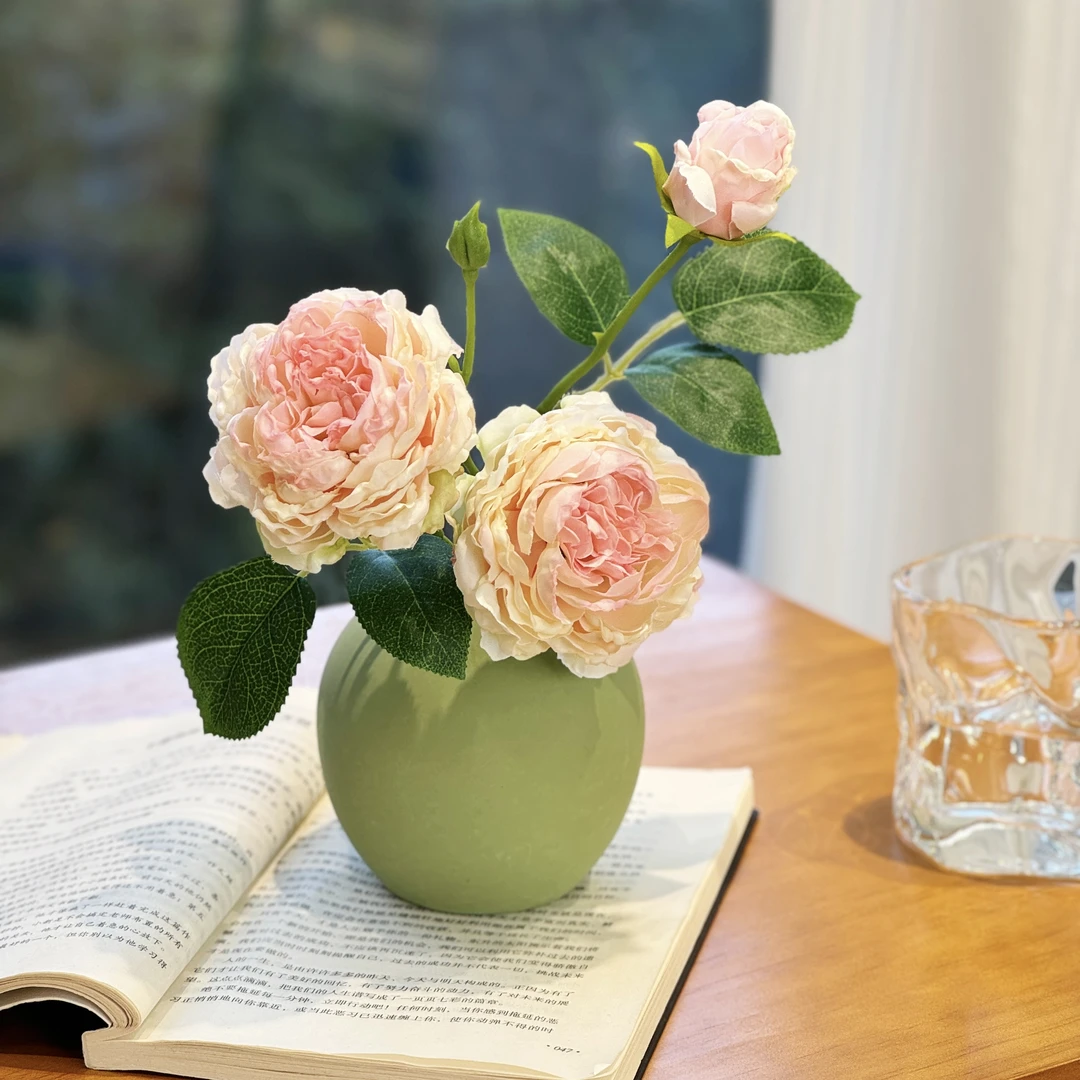 焦边仿真粉梅拉玫瑰仿真花高级感逼真复古客厅餐桌花