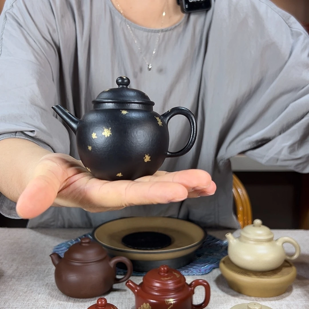 人***天茶壶紫砂巨轮 朱泥焐灰撒金 130cc