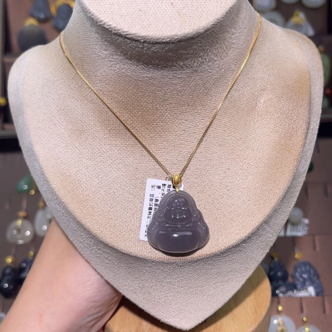 和田玉18K金镶嵌吊坠(赠链)