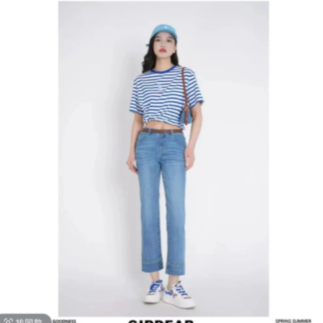 GIRDEAR/哥弟新款显瘦休闲高腰牛仔裤时尚百搭直筒九分裤/1100499