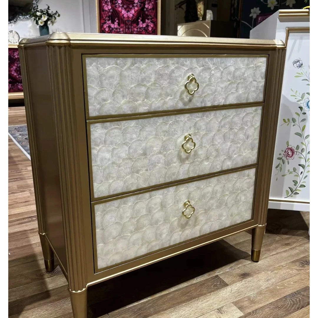 美式轻奢贝壳收纳家用柜储物柜卧室床头柜三斗装饰柜