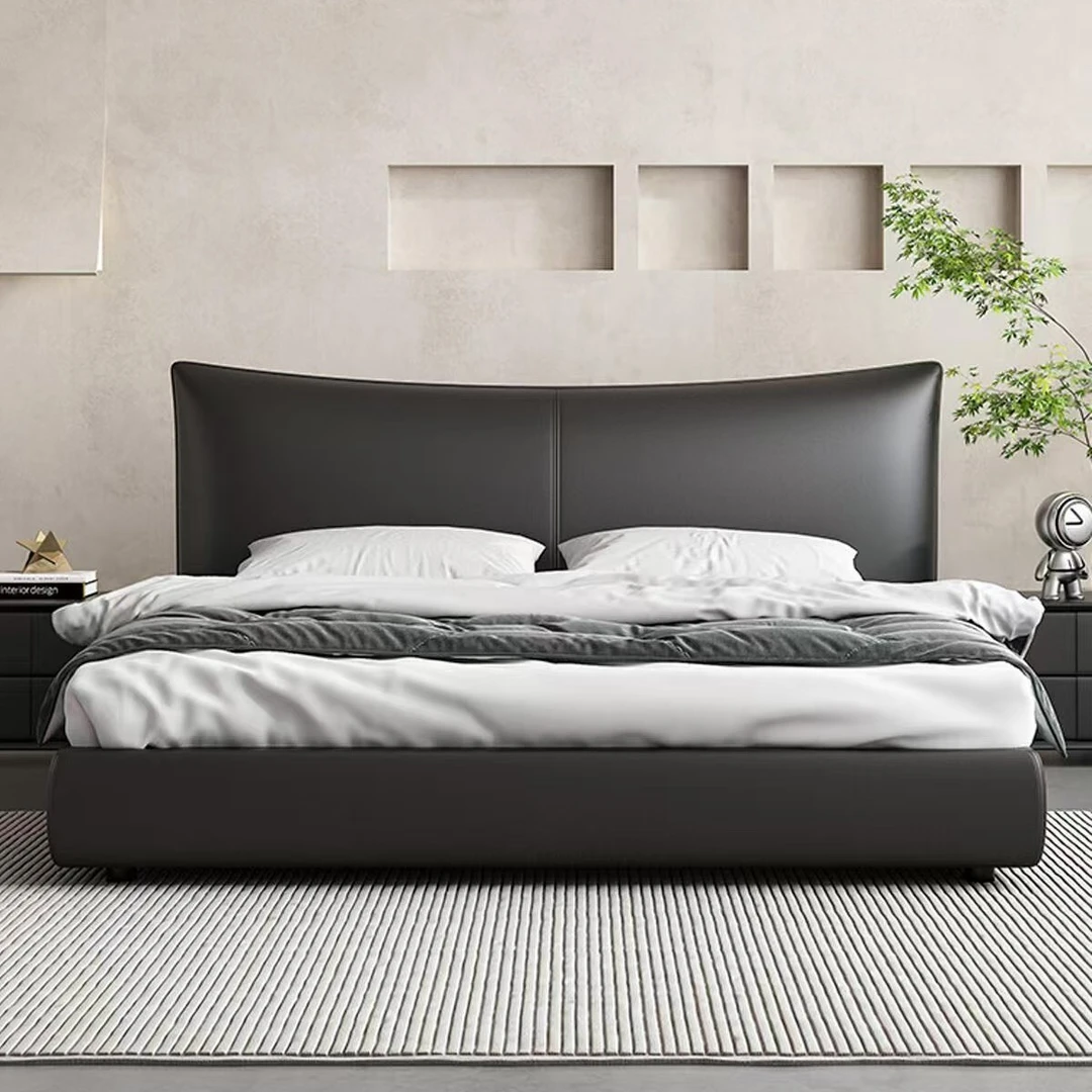 真皮床高端黑色主卧双人大床现代简约实木床1.8米1.5米