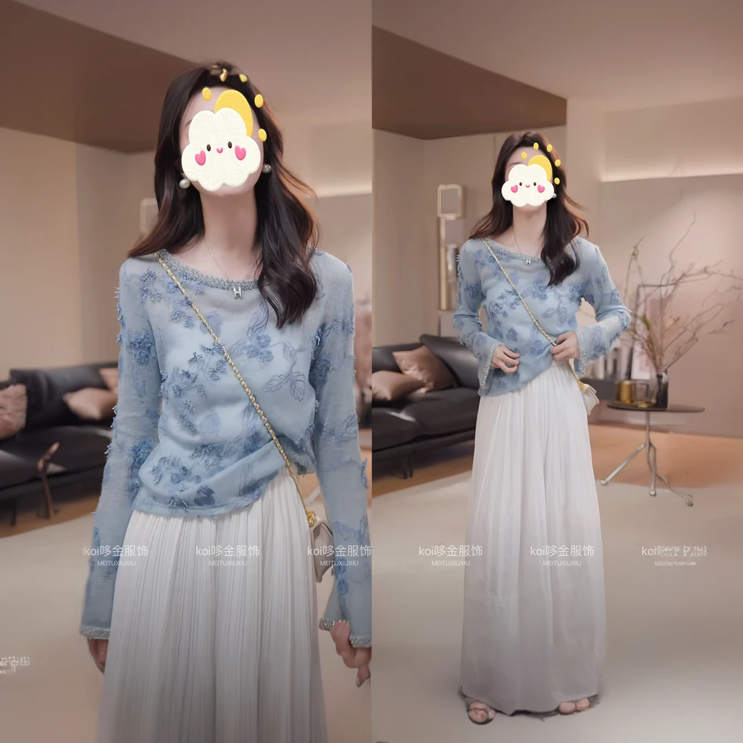 Koi 哆金2025初夏新款小众设计感镶钻长袖+高腰显瘦显高气质