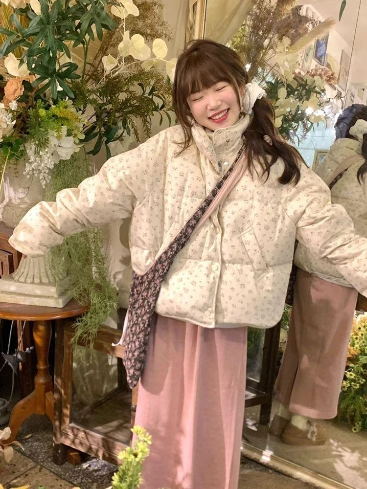 【现货】碎花女2024小香风士棉服外套过冬保暖加厚百搭学生休闲时尚