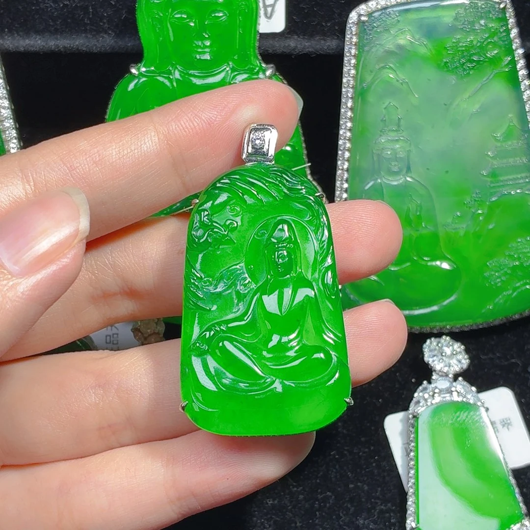 翡翠银S925镶嵌颈饰天然A货翡翠