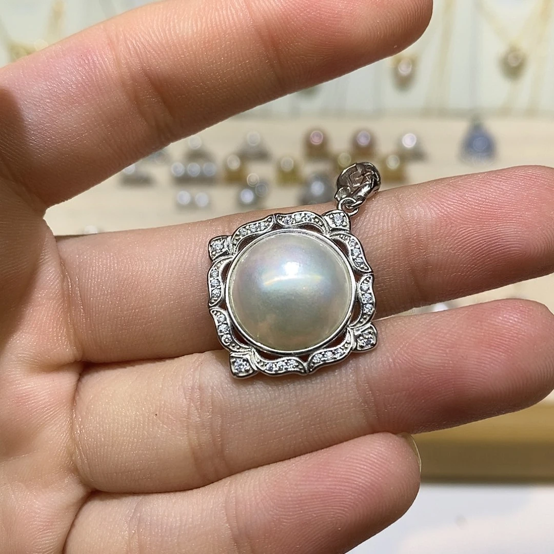 银S925镶嵌颈饰拼合珍珠（马贝珠）