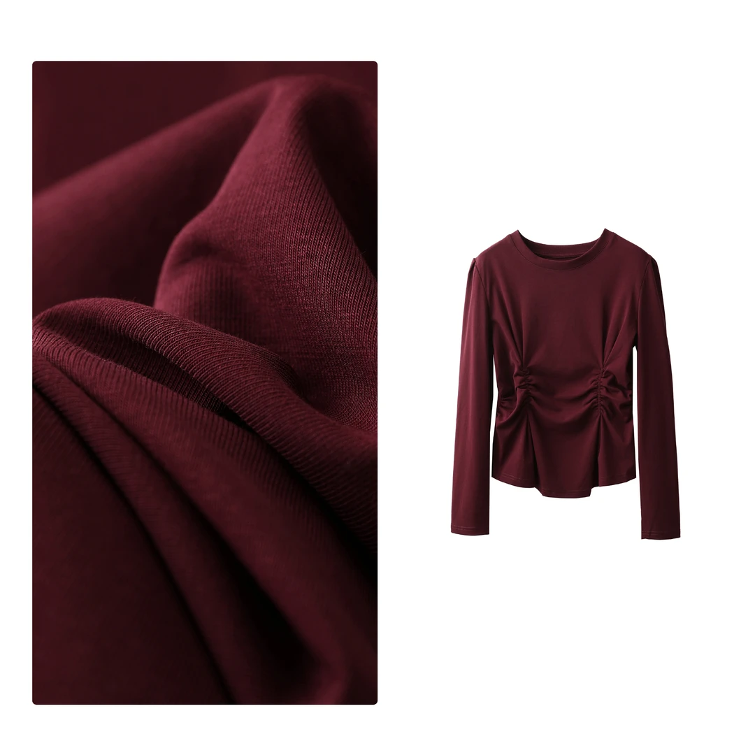 门店2/9&9！小心机，穿出小蛮腰/显瘦长袖打褶打底T恤女Q00002