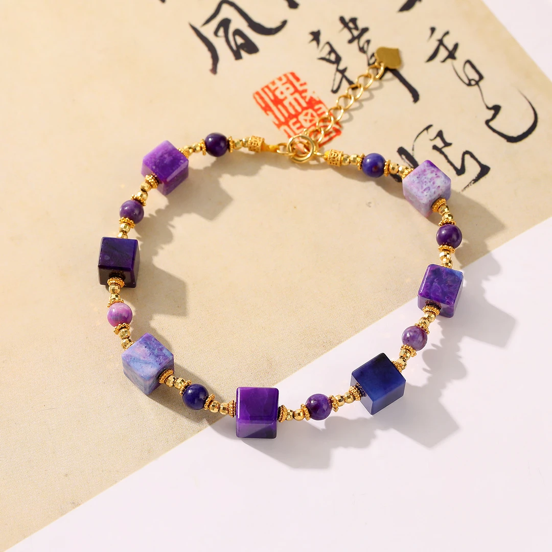 一了个卜【蓬勃】殿堂级蓝紫幻彩方糖圆珠手链