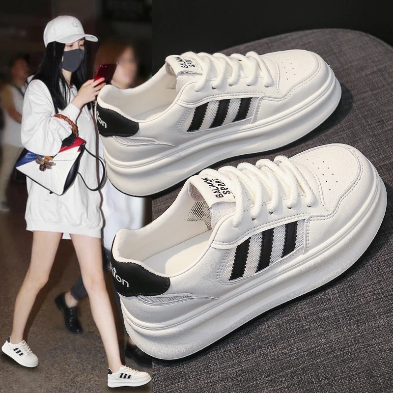 小白鞋女生2025春夏季薄新款百搭网面透气厚底松糕爆休闲运动板鞋